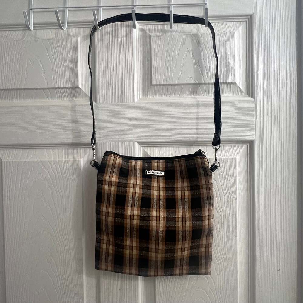 LONGABERGER Homestead Crossbody Purse Handbag Yellow Black Plaid Multicolor